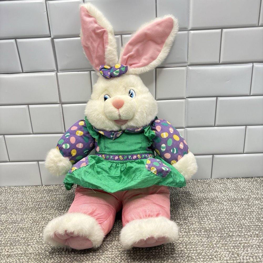 VTG 1993 Nylon Plush Rabbit Easter Bunny‎ Green Purple Silky Parachute Rare Hg10